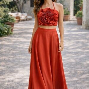 Women’s Maxidress By Colombian Designer crepe skirt -flower top size medium